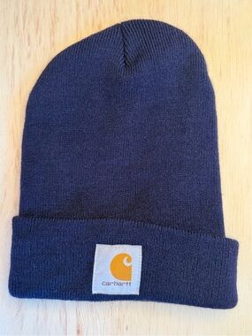 Carhartt Navy Beanie with Gold Logo Patch